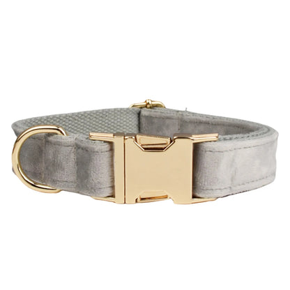 Handmade Velvet Fabric Collection | Engravable | Luxury Dog Accessories | Grey