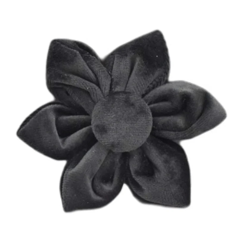 Black velvet flower accessory for "Wedding Tails" dog harness collection.