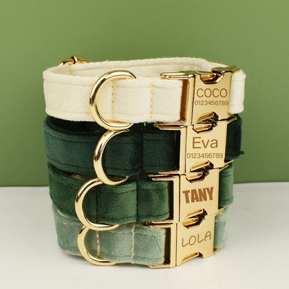 Velvet Envy Collection – Personalised Dog Collars in Elegant Green Tones Options (Personalised)