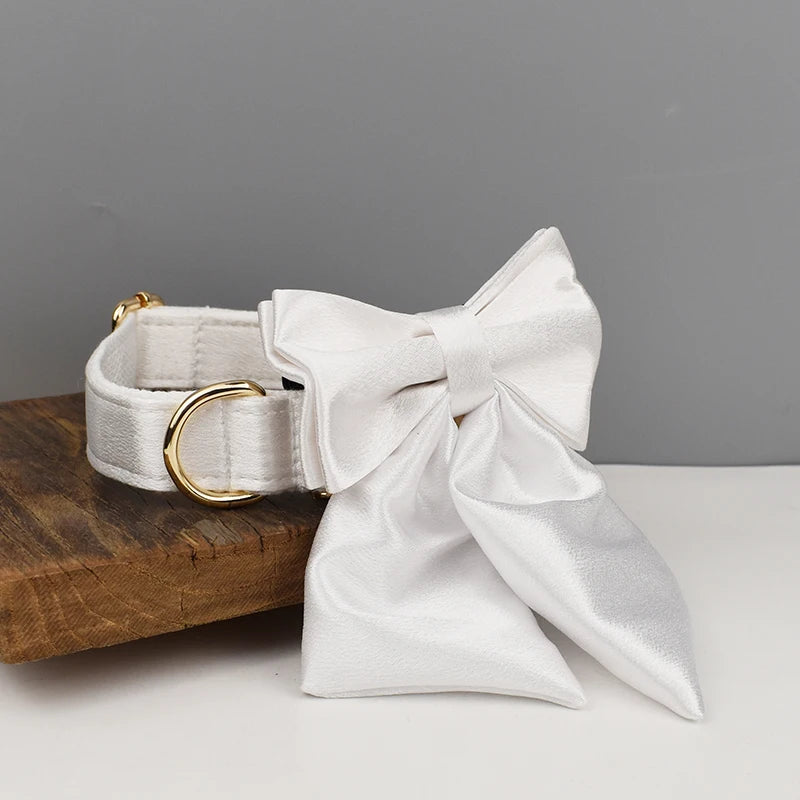 Ever After Ivory – Personalised Dog Wedding Set With Harness, Lead Collar & Bow
