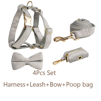 Handmade Velvet Fabric Collection | Engravable | Luxury Dog Accessories | Grey