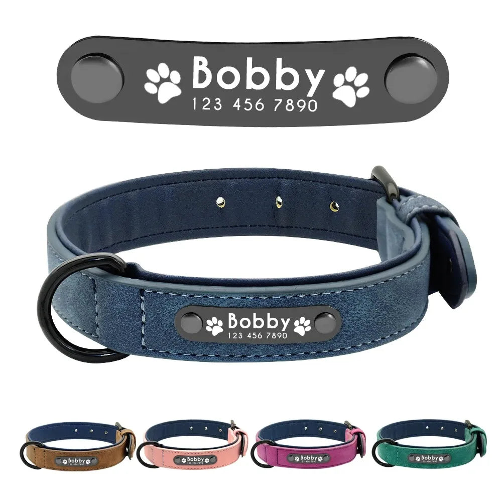 Personalised Faux Leather Dog Collar with Laser-Engraved Nameplate  Soft Padded & Adjustable S – XXL