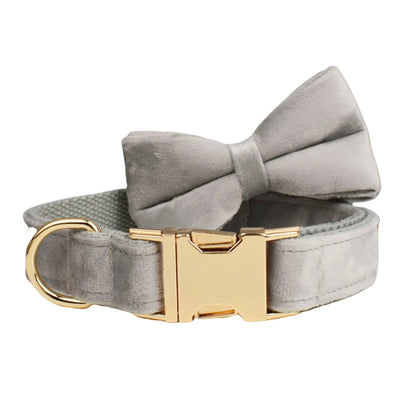 Handmade Velvet Fabric Collection | Engravable | Luxury Dog Accessories | Grey