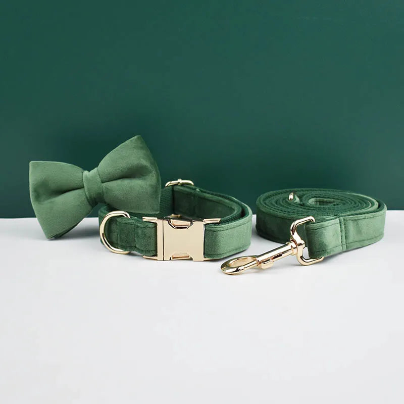 Velvet Envy Collection – Personalised Dog Collars in Elegant Green Tones Options (Personalised)