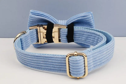 Personalised Blue Corduroy Dog Set – Choose Collar, Harness, Lead or Full Bundle