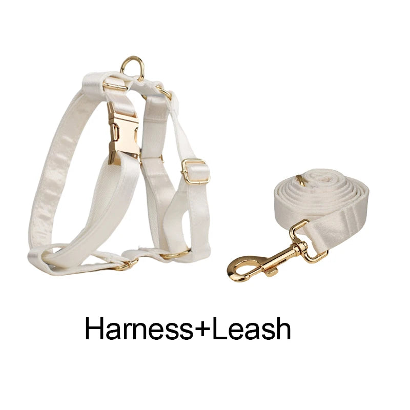 Ever After Ivory – Personalised Dog Wedding Set With Harness, Lead Collar & Bow