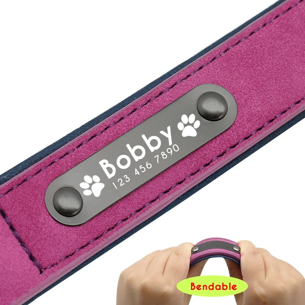 Personalised Faux Leather Dog Collar with Laser-Engraved Nameplate  Soft Padded & Adjustable S – XXL