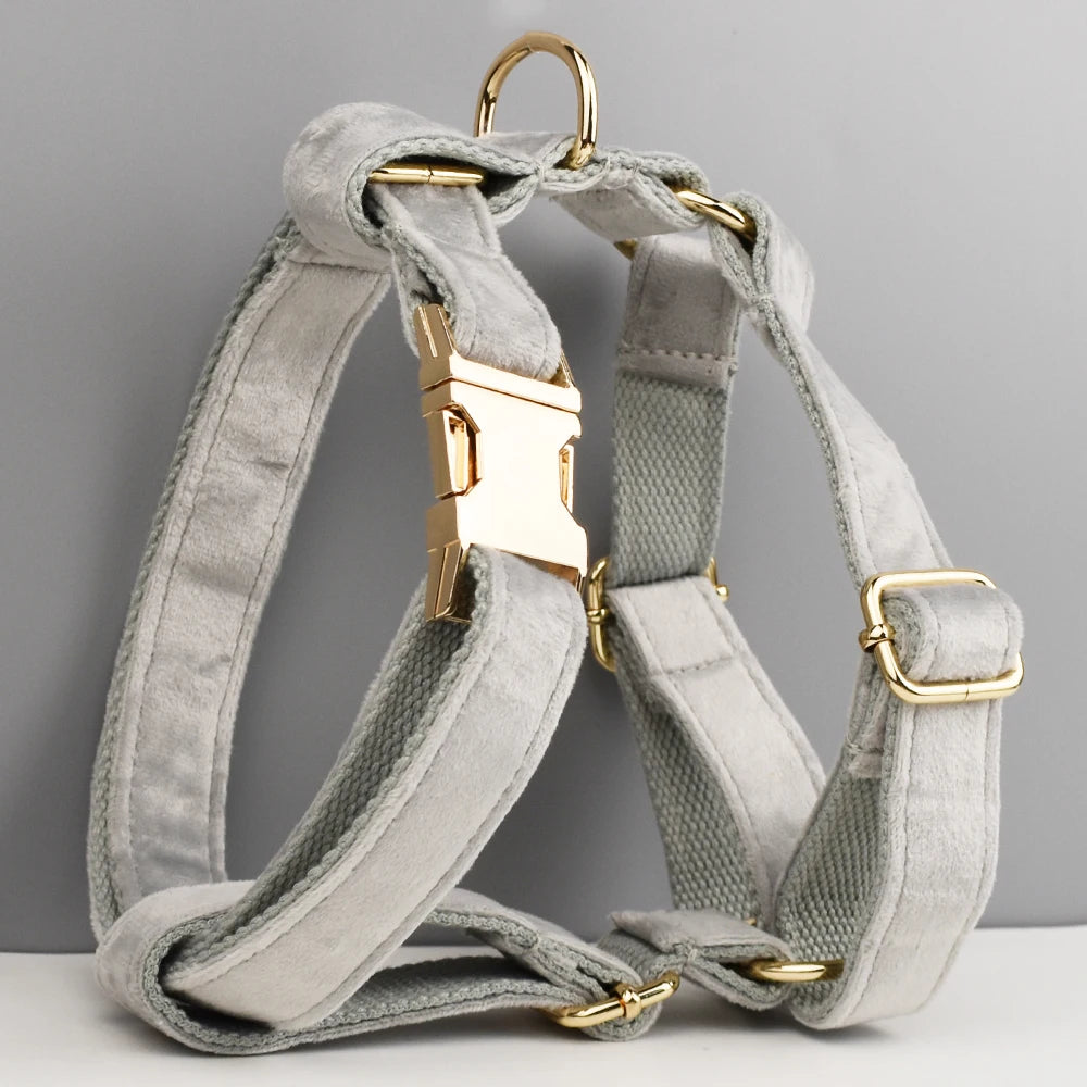 Handmade Velvet Fabric Collection | Engravable | Luxury Dog Accessories | Grey
