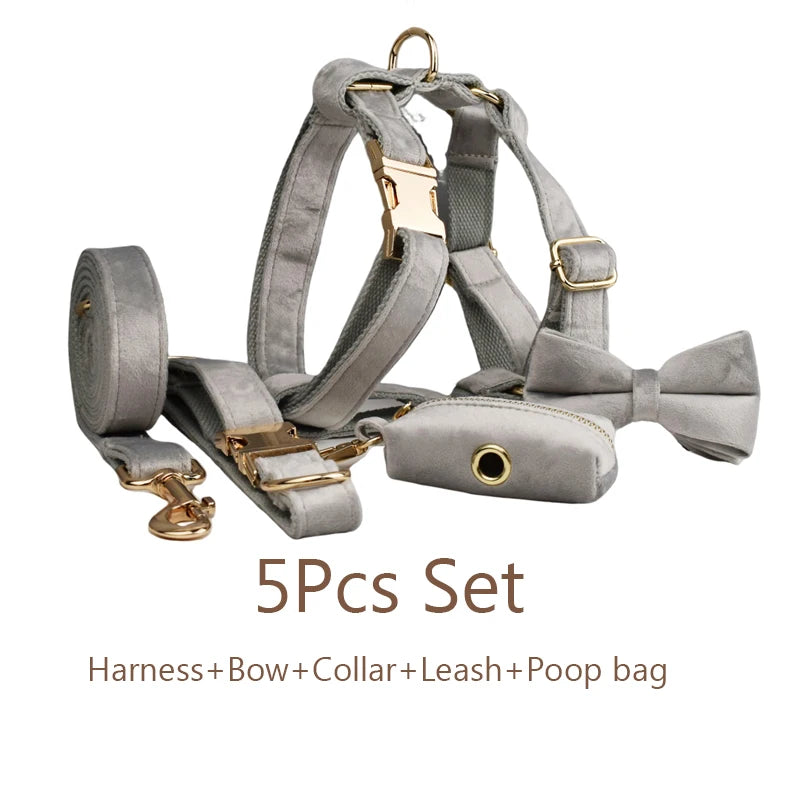 Handmade Velvet Fabric Collection | Engravable | Luxury Dog Accessories | Grey