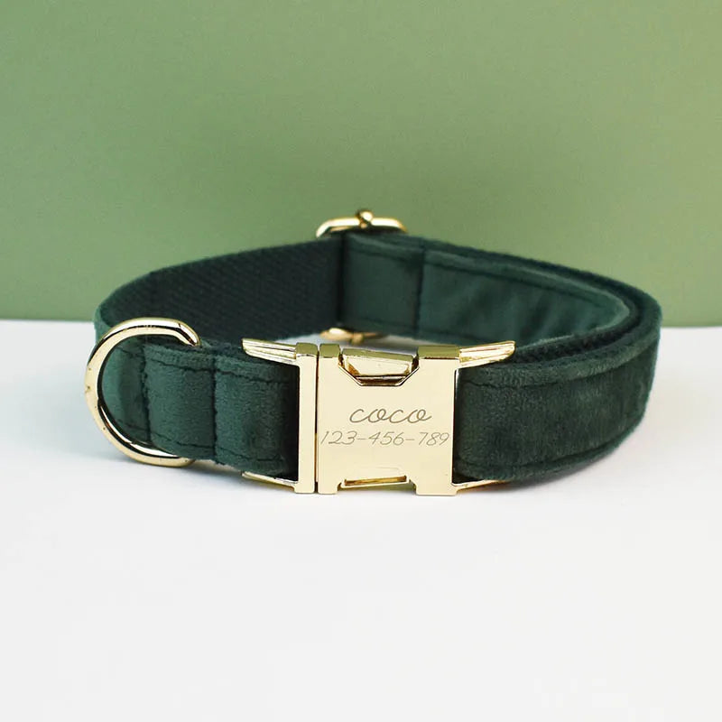 Velvet Envy Collection – Personalised Dog Collars in Elegant Green Tones Options (Personalised)