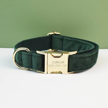 Velvet Envy Collection – Personalised Dog Collars in Elegant Green Tones Options (Personalised)