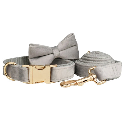 Handmade Velvet Fabric Collection | Engravable | Luxury Dog Accessories | Grey