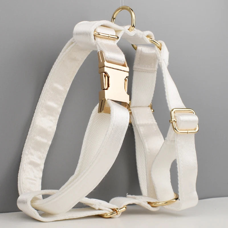 Ever After Ivory – Personalised Dog Wedding Set With Harness, Lead Collar & Bow