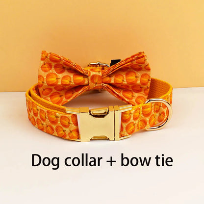 Pumpkin Patch Dog Collar & Harness Set – Premium Engraved 4-Piece Bundle or Individual Options  (XS–XL)