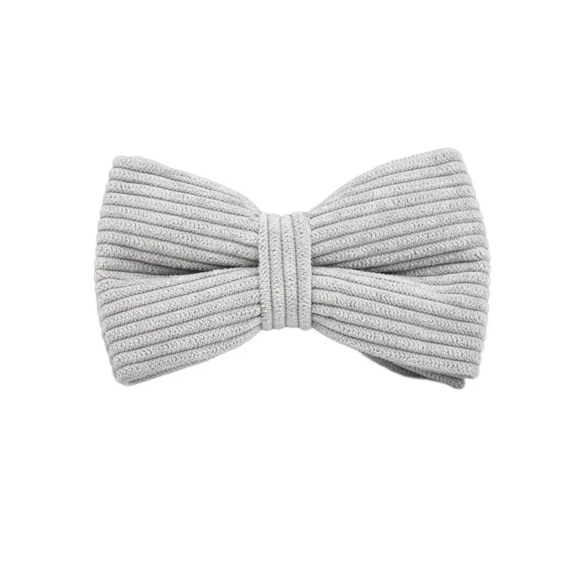 Light grey corduroy bowtie for luxury pet accessories collection.