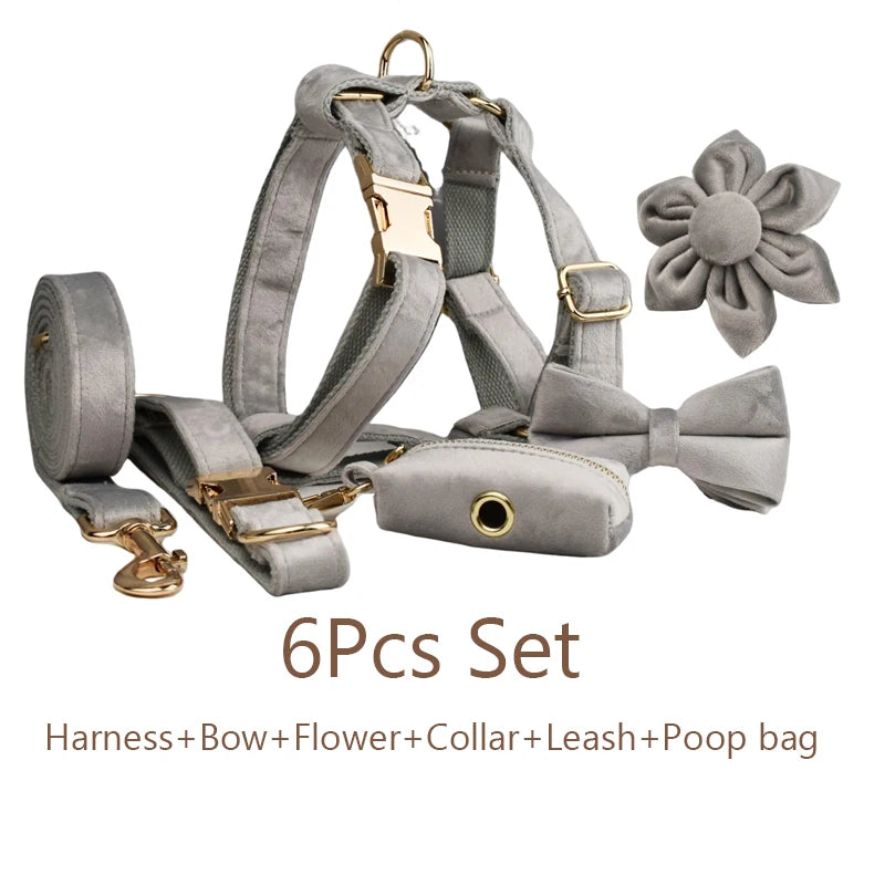 Handmade Velvet Fabric Collection | Engravable | Luxury Dog Accessories | Grey
