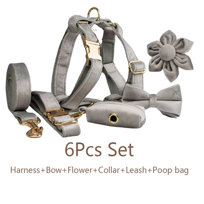 Handmade Velvet Fabric Collection | Engravable | Luxury Dog Accessories | Grey