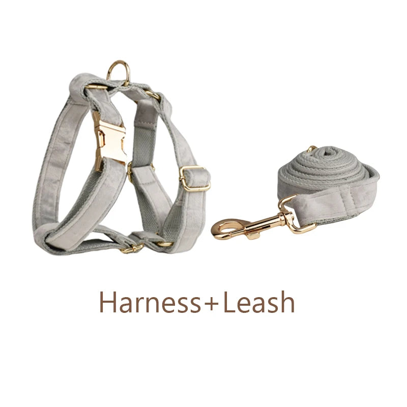 Handmade Velvet Fabric Collection | Engravable | Luxury Dog Accessories | Grey