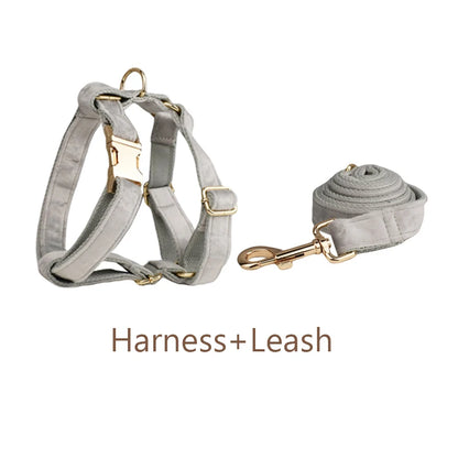 Handmade Velvet Fabric Collection | Engravable | Luxury Dog Accessories | Grey