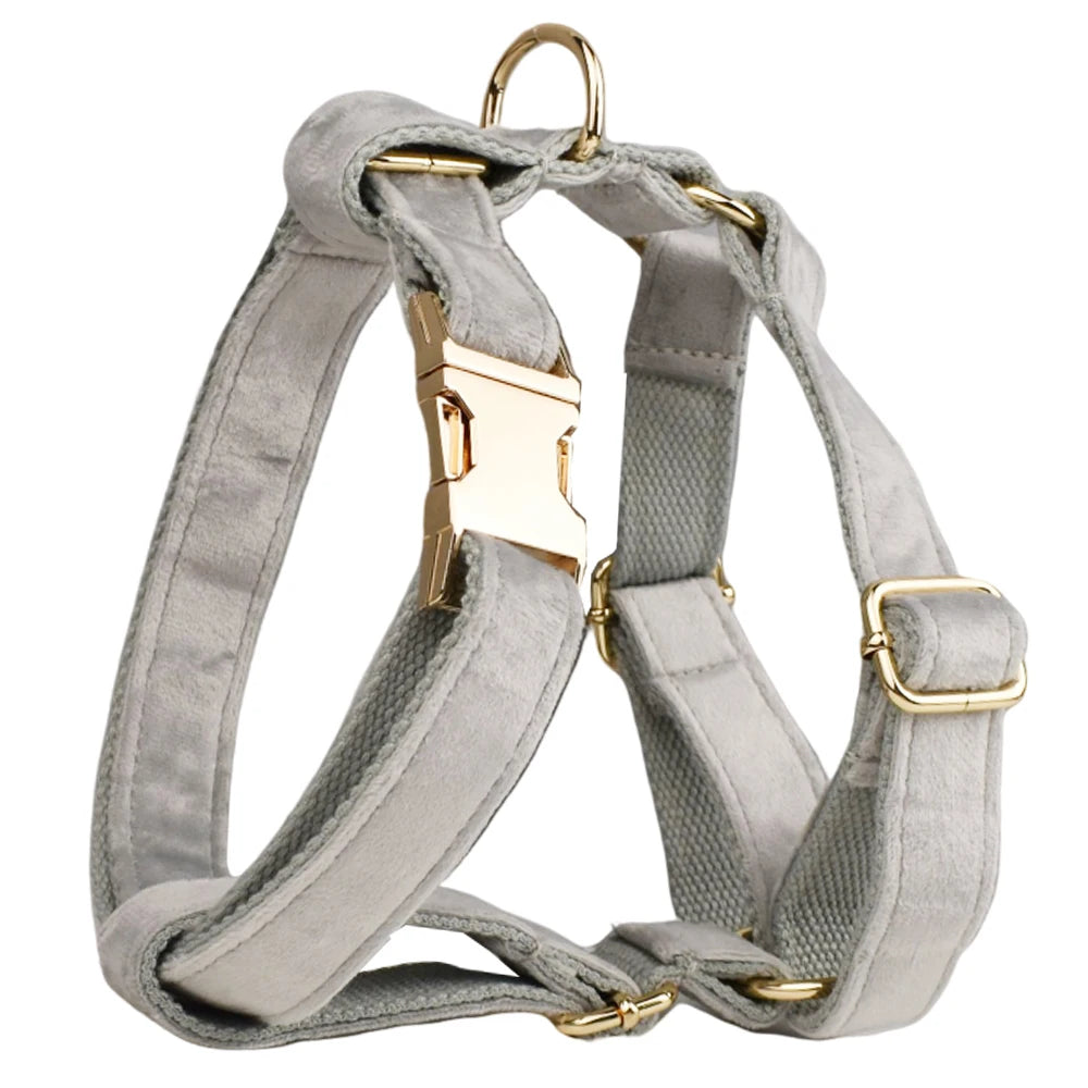 Handmade Velvet Fabric Collection | Engravable | Luxury Dog Accessories | Grey