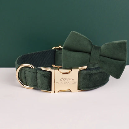 Velvet Envy Collection – Personalised Dog Collars in Elegant Green Tones Options (Personalised)