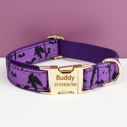 Vampire Nights Personalised Dog Collar & Harness Set – Halloween 4-Piece Pet Accessory with Engraved ID Tag, Lead & Bow Tie (XS–XL)