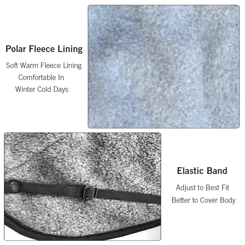 Polar fleece lining and elastic band features of the Warm & Waterproof Dog Coat.