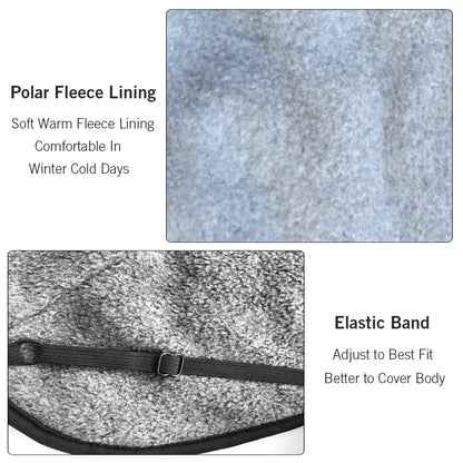 Polar fleece lining and elastic band features of the Warm & Waterproof Dog Coat.