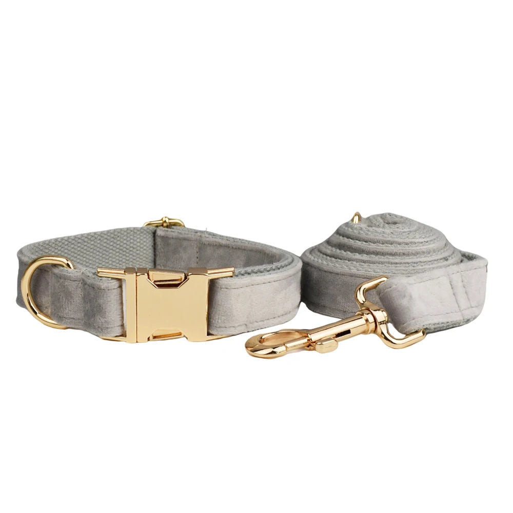Handmade Velvet Fabric Collection | Engravable | Luxury Dog Accessories | Grey