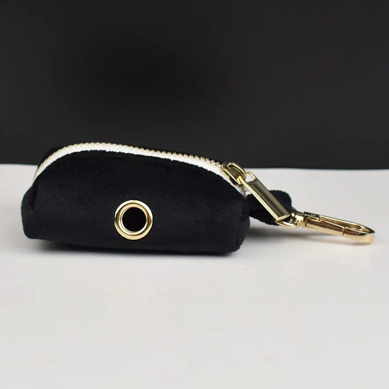Black velvet dog harness with gold-tone hardware, part of the "Wedding Tails" Velvet Fabric Collection for elegant pet wedding attire.