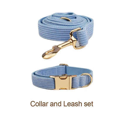 Personalised Blue Corduroy Dog Set – Choose Collar, Harness, Lead or Full Bundle