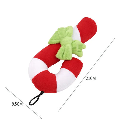 Plush Christmas Candy Cane Dog Toy for Small Dogs