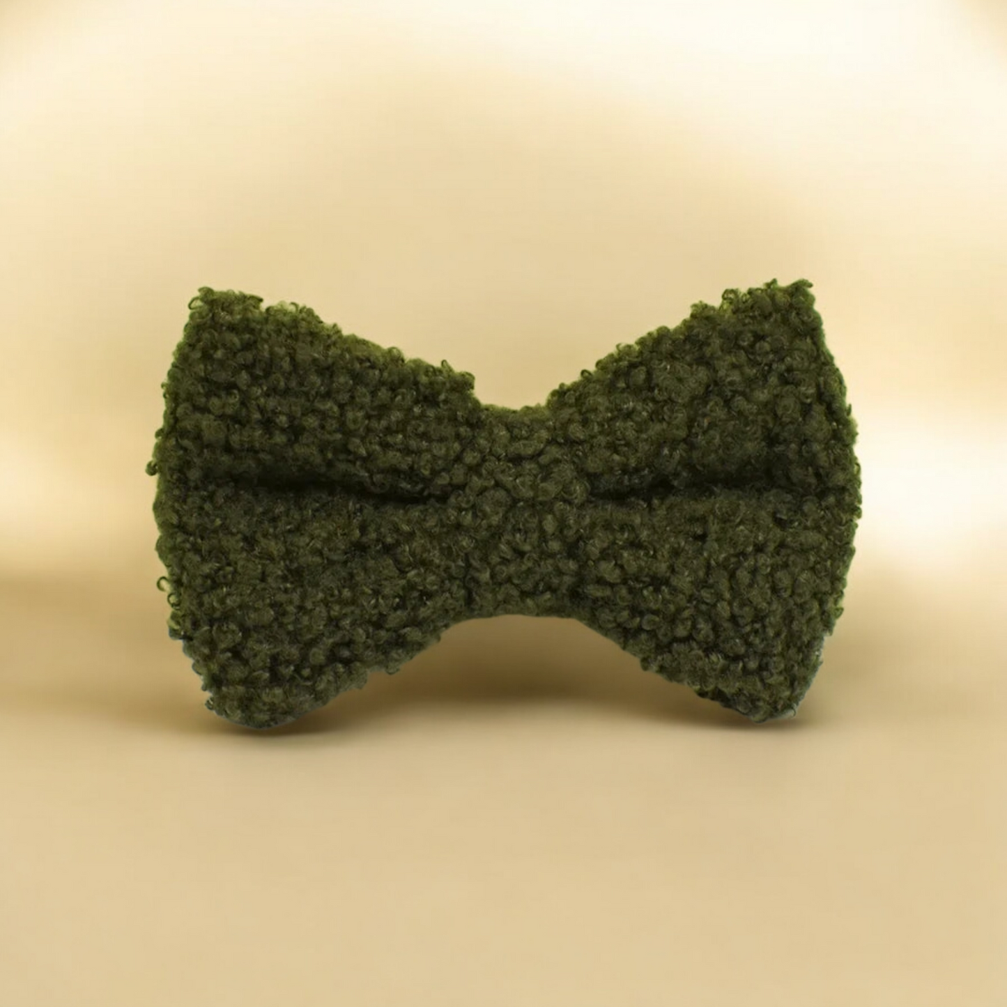 Front view of green teddy fleece dog bow tie for dogs.