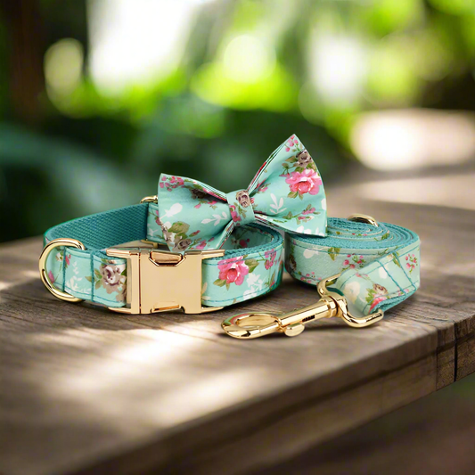elegant vintage bloom dog collar full set