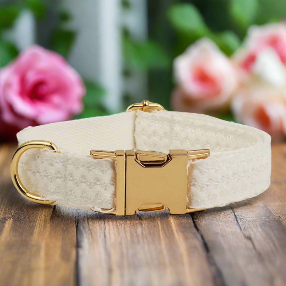 Elegant White Lace Dog Wedding Set – Collar, Harness & Lead | Personalised
