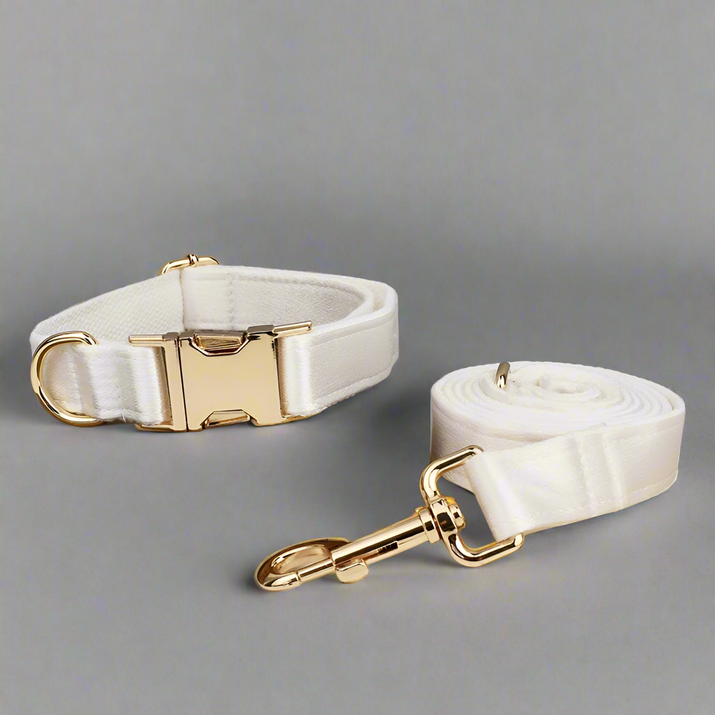 Ever After Ivory – Personalised Dog Wedding Set With Harness, Lead Collar & Bow