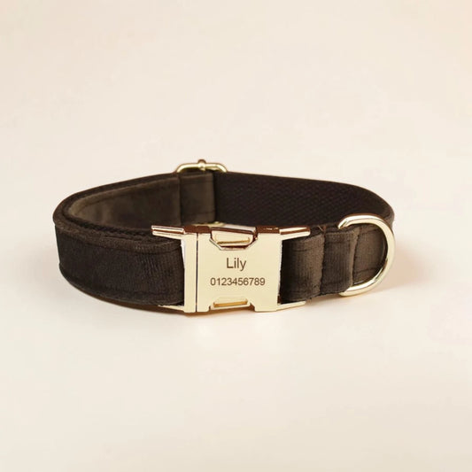 brown velvet personalised dog collar
