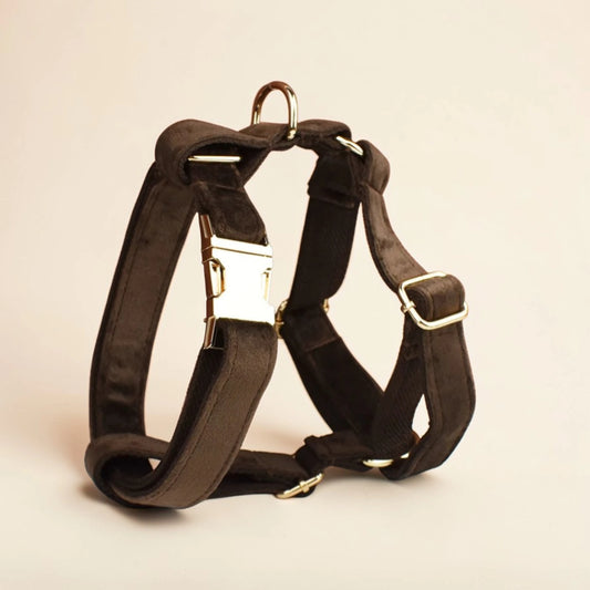 Personalised Velvet Dog Harness- Brown