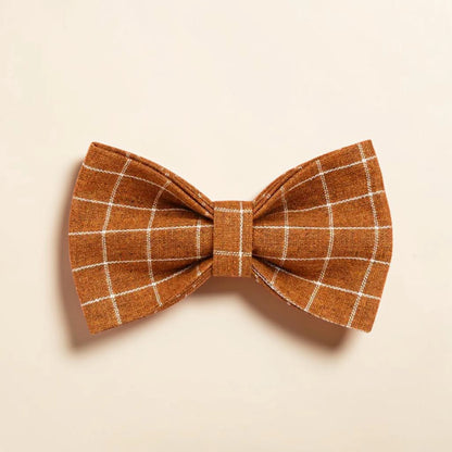 Brown check dog bow tie on a beige background