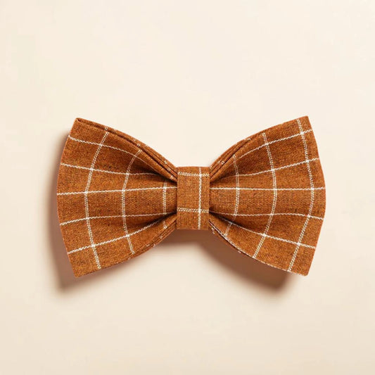 Brown check dog bow tie on a beige background