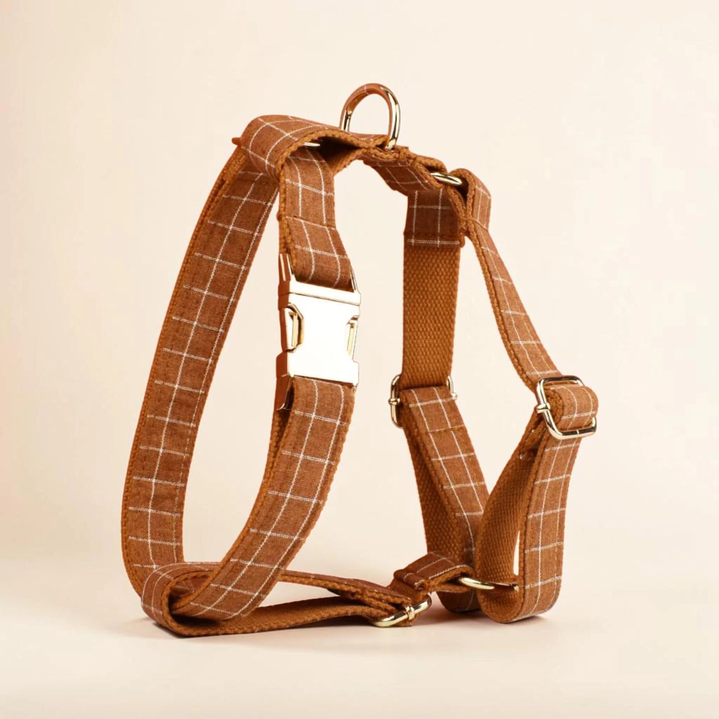 Personalised Caramel Check Dog Harness - Signature Print
