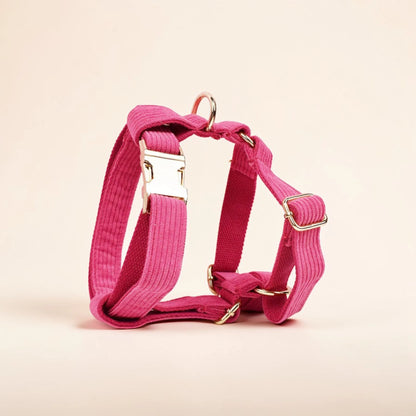 Personalised Corduroy Dog Harness - Dark Pink