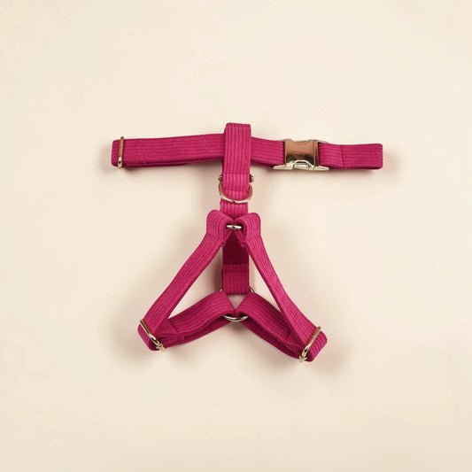 Personalised Corduroy Dog Harness - Dark Pink