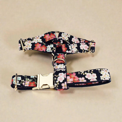 Floral patterned dog harness on a beige background