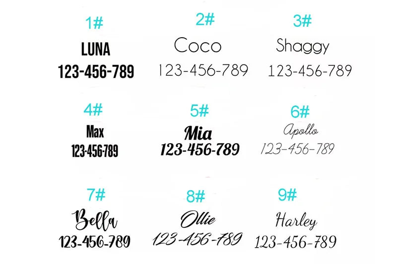 font options listed in a table format on a white background