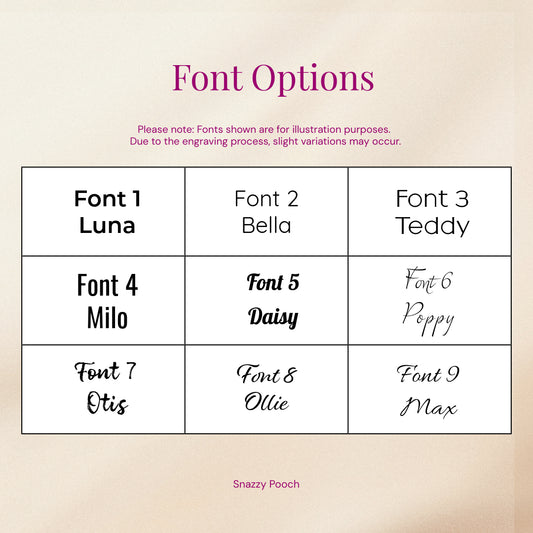 font options listed in a table format on a white background