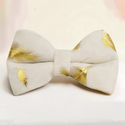A golden feather detachable dog bow tie