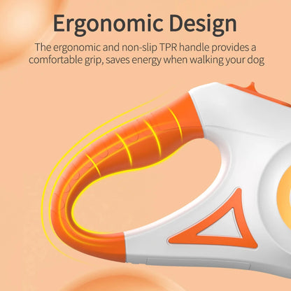 Ergonomic handle with text on an orange background