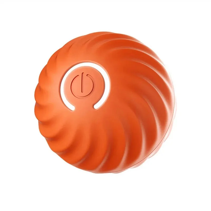 Orange textured ball with a central button on a white background