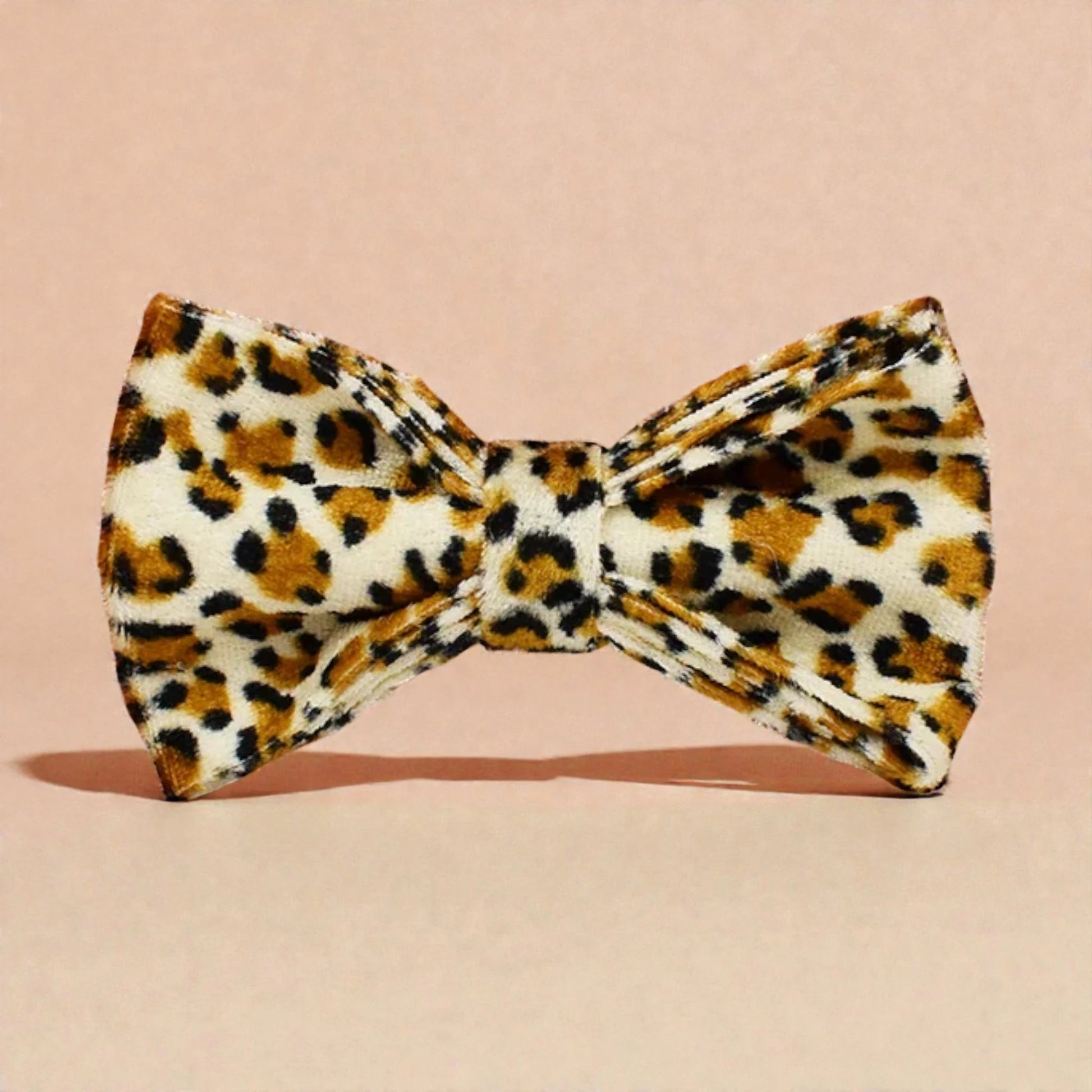Leopard print bow tie on a beige background